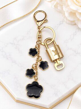 LV Gold Padlock 🔑 Authentic Louis Vuitton Charm + Unbranded Flower Keychain